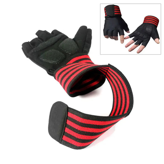 Bodybuilding Gym Training Gloves with Wrist Wraps for Weightlifting - Half Finger Gloves for Men and Women.